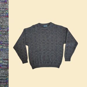 1990s geometric sweater, 3XL vintage 90s grey pullover by Loafers Reed St. James